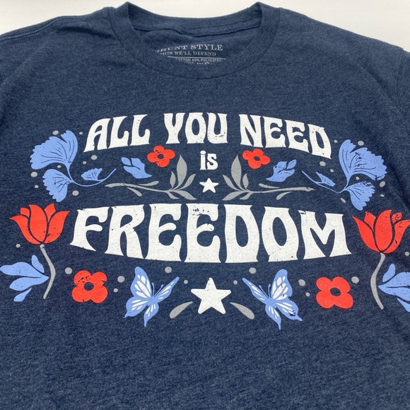 Grunt Style Tops - Grunt Style Women Graphic Shirt Size Medium Blue Floral All You Need Is Freedom